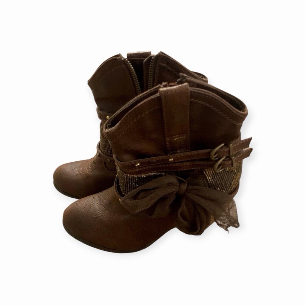 Vintage Y2K Women’s 8 Not Rated Brown Western Boots Bow Glitter Buckle Coastal